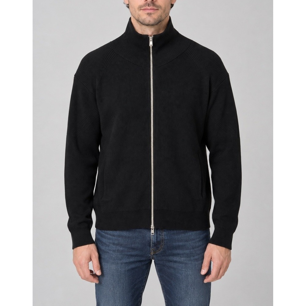 Theory Ronzons Full Zip Cardigan Sweater Mens XL Black Merino Wool Knit Jacket